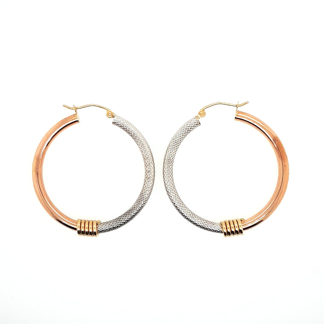 14k Tri Gold Hoop Earrings