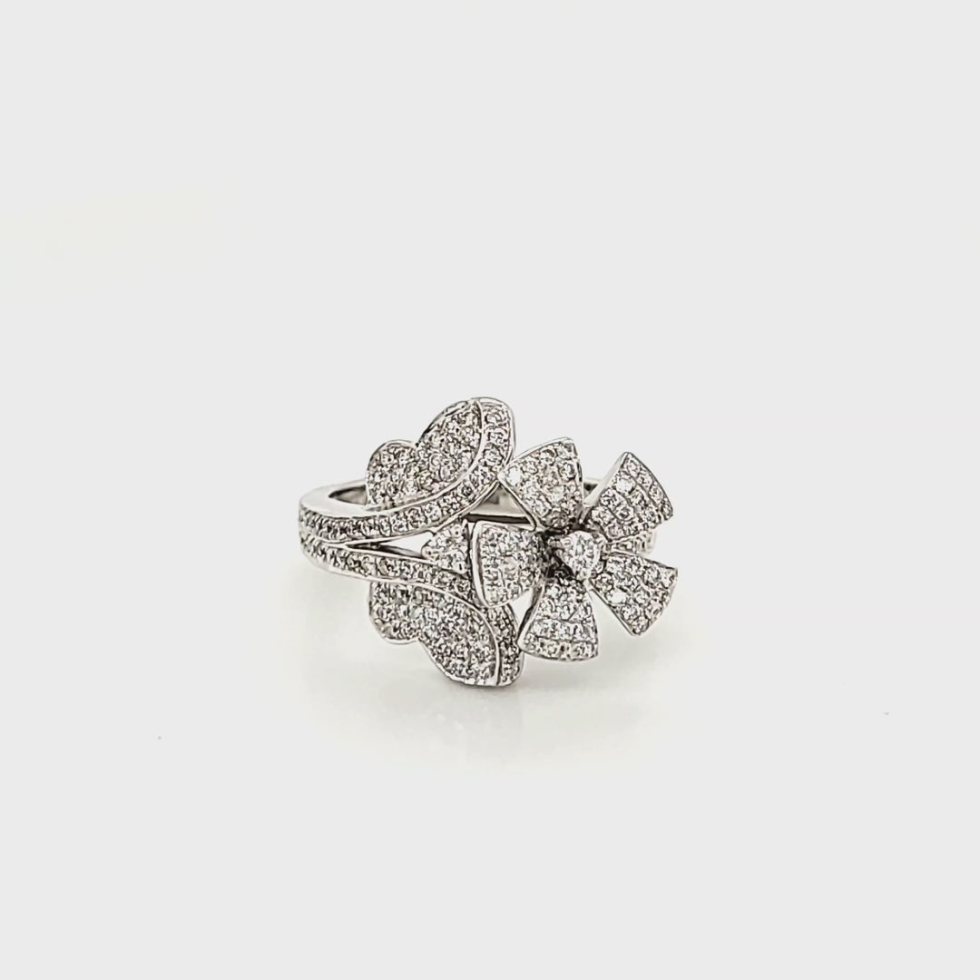14K White Gold Natural Diamond Flower &amp; Butterfly Pavé Statement Ring (0.66 ctw)