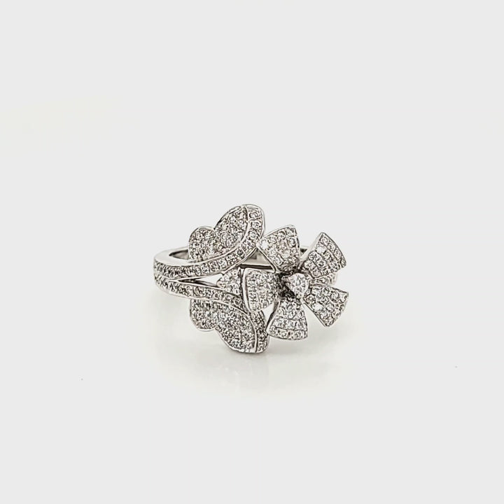 14K White Gold Natural Diamond Flower &amp; Butterfly Pavé Statement Ring (0.66 ctw)