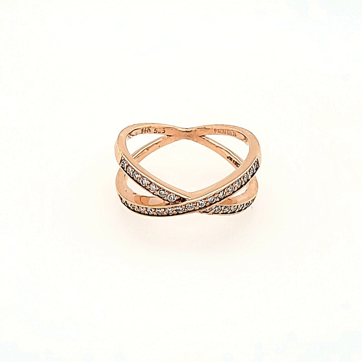 Diamond Cross Over Ring in 14k Gold