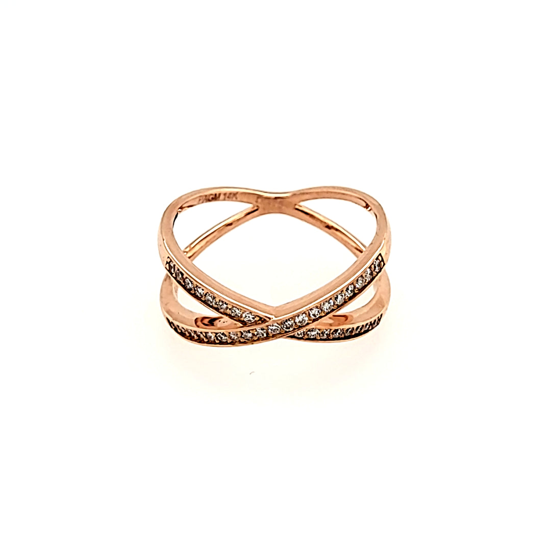 Cross Over Diamond Ring in 14k Gold