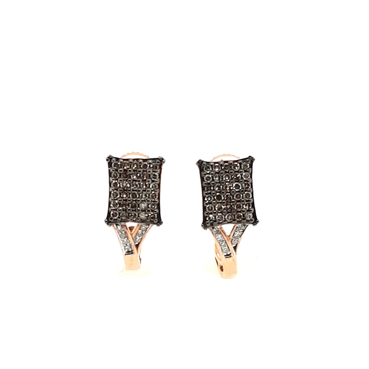 Cappuccino and White Diamond Huggie Hoop Earrings in 14k Gold