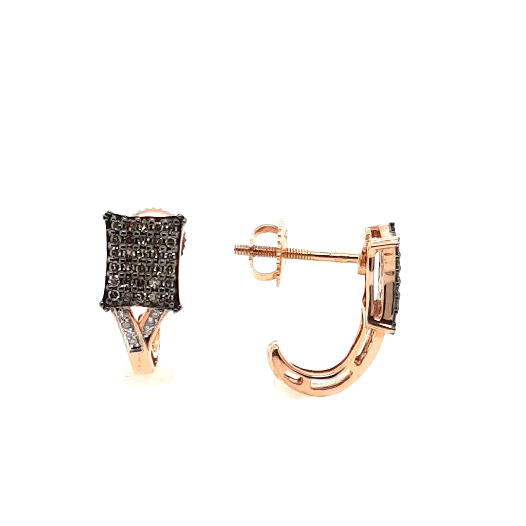 Cappuccino and White Diamond Huggie Hoop Earrings in 14k Gold