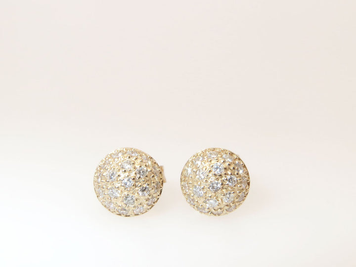Diamond Button Style Earrings in 14k Gold