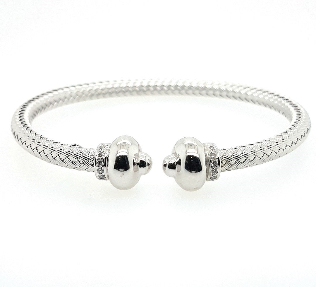 Woven Bangle with Diamonds in 14k Gold
