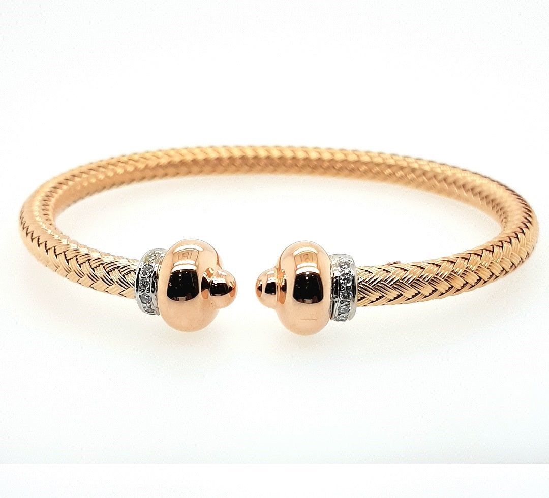 Woven Bangle with Diamonds in 14k Gold