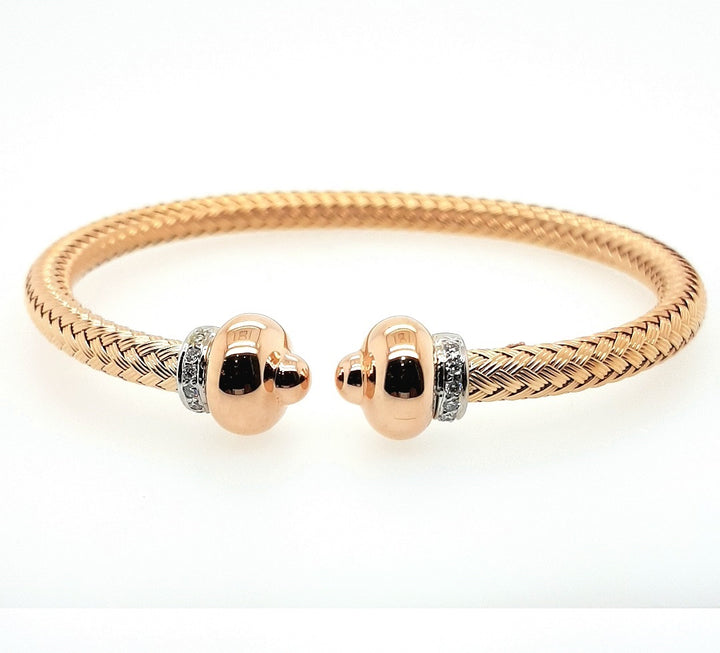 Woven Bangle with Diamonds in 14k Gold