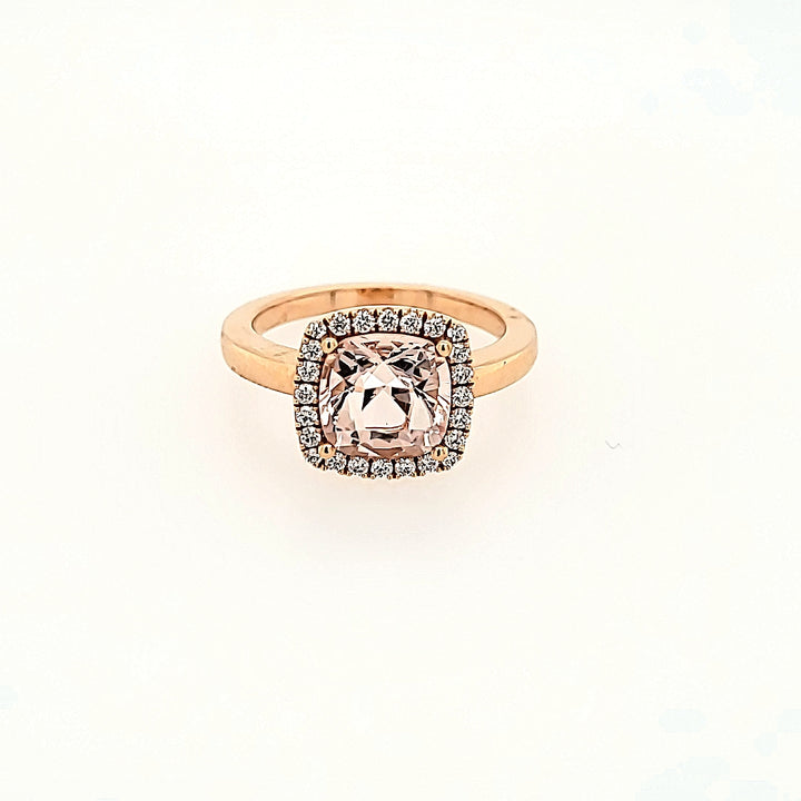 Chatham Morganite Halo Ring with Diamonds in 14k Gold