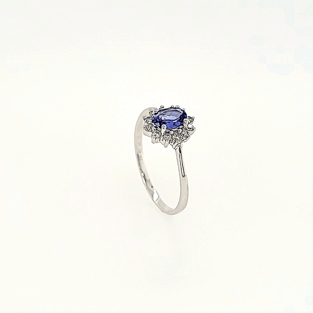 Princess Inspired Tanzanite Ring with Diamonds in 14 Gold