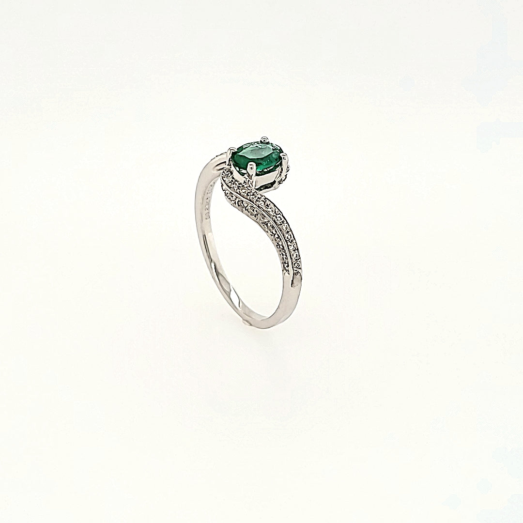 Bypass Style Emerald Ring with Diamonds in 14k Gold