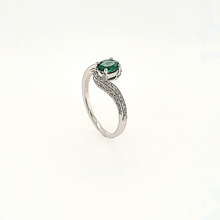 Bypass Style Emerald Ring with Diamonds in 14k Gold