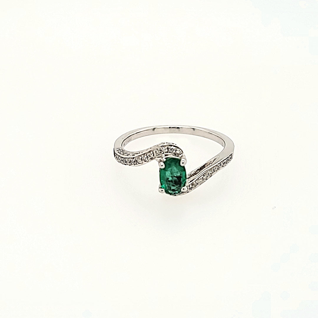Bypass Style Emerald Ring with Diamonds in 14k Gold