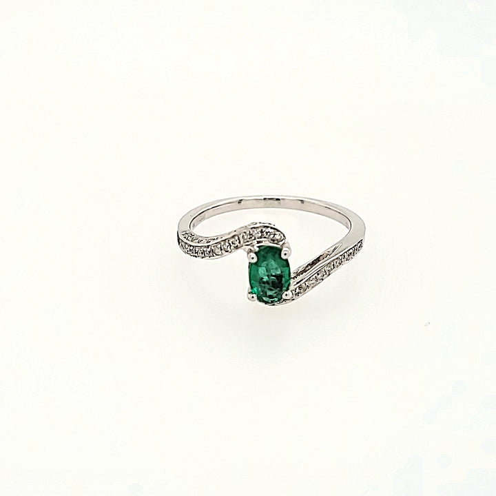 Bypass Style Emerald Ring with Diamonds in 14k Gold