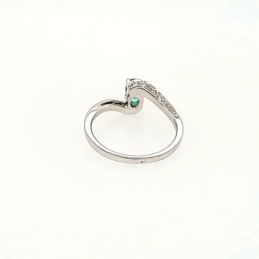 Bypass Style Emerald Ring with Diamonds in 14k Gold
