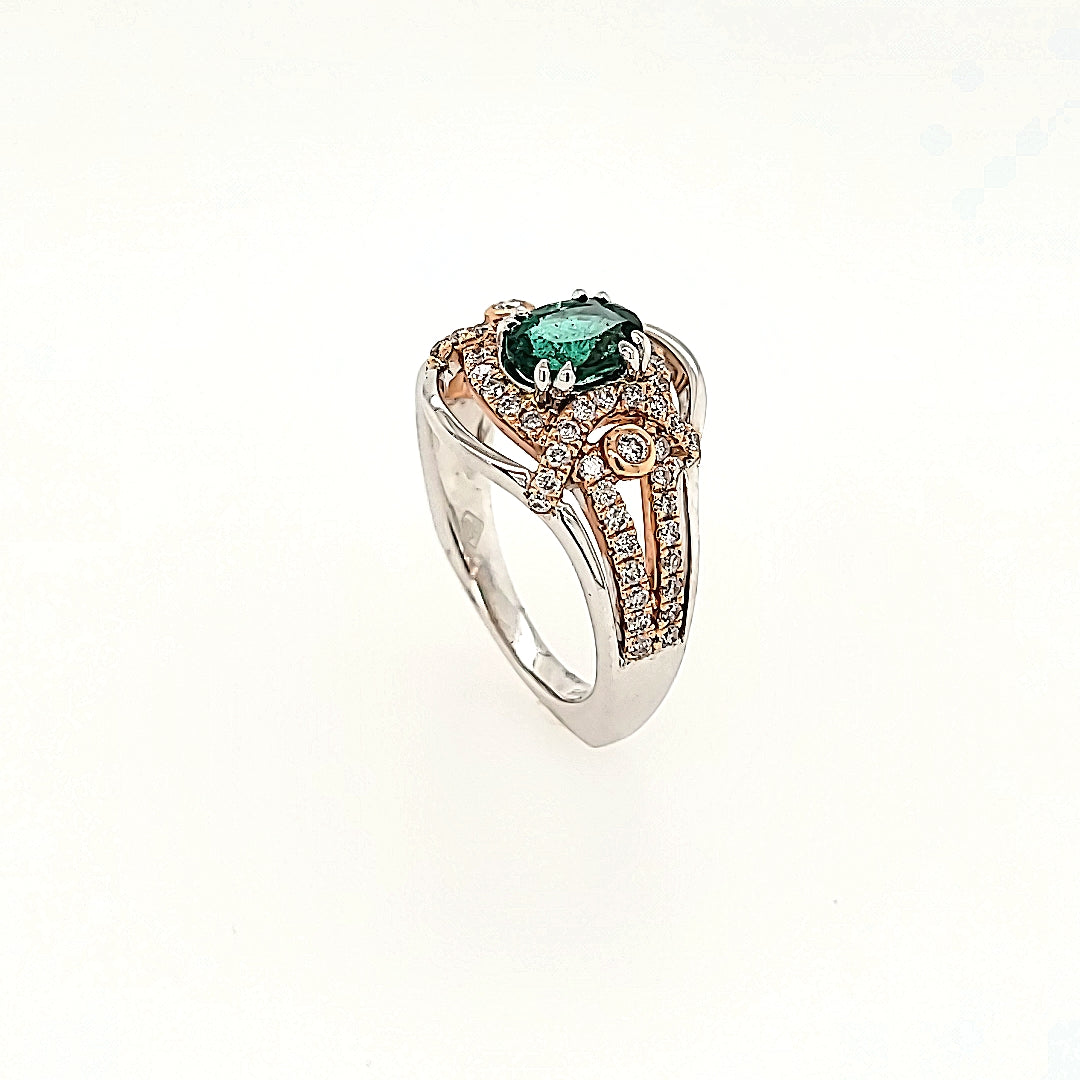 Vintage Inspired Emerald Ring with Diamonds in 14k Gold