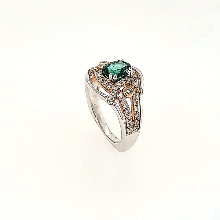 Vintage Inspired Emerald Ring with Diamonds in 14k Gold