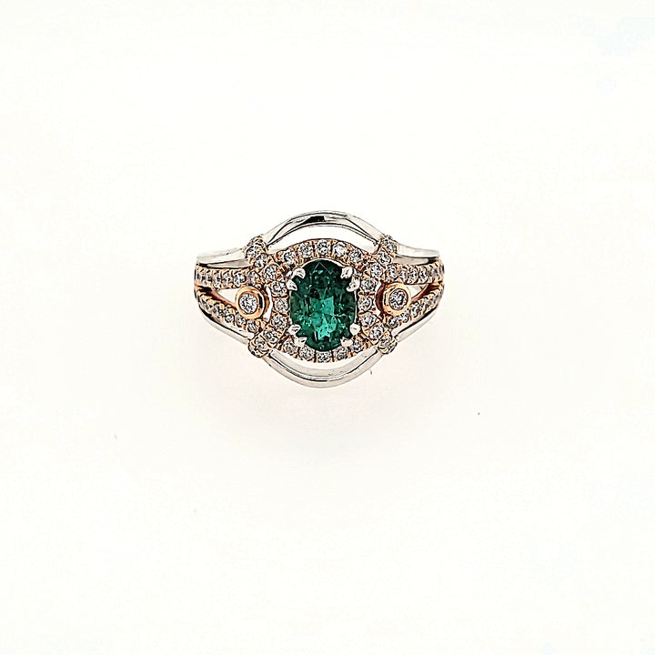 Vintage Inspired Emerald Ring with Diamonds in 14k Gold
