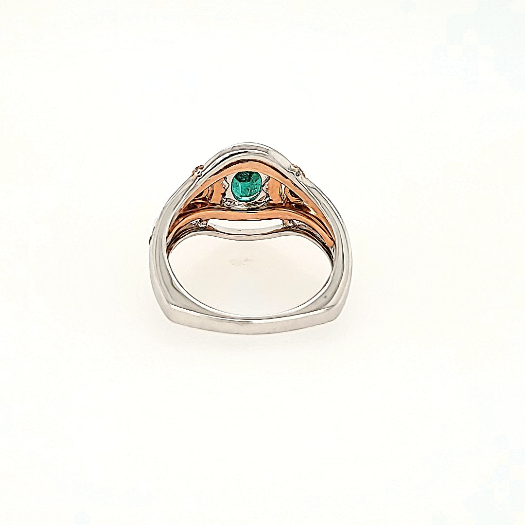 Vintage Inspired Emerald Ring with Diamonds in 14k Gold
