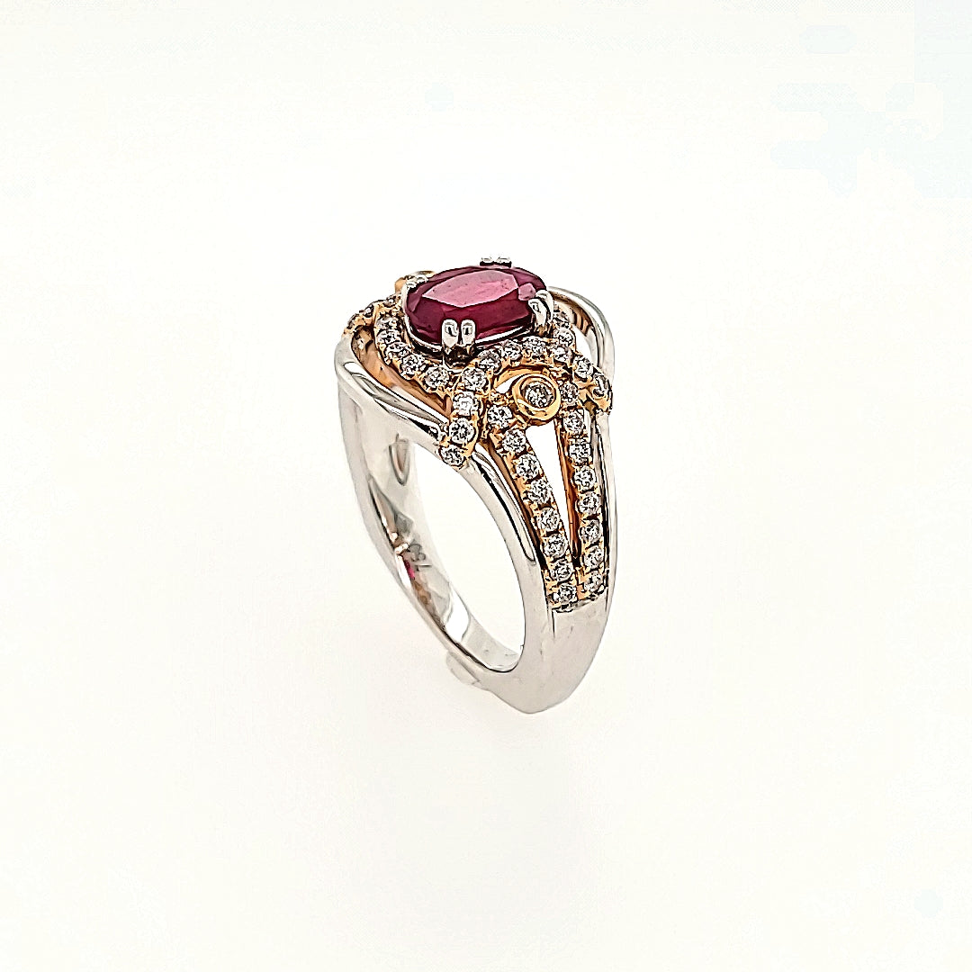 Vintage Inspired Ruby Ring with Diamond Accents in 18k Gold