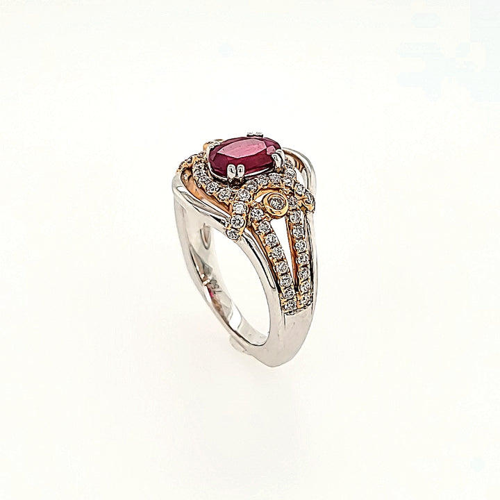 Vintage Inspired Ruby Ring with Diamond Accents in 18k Gold