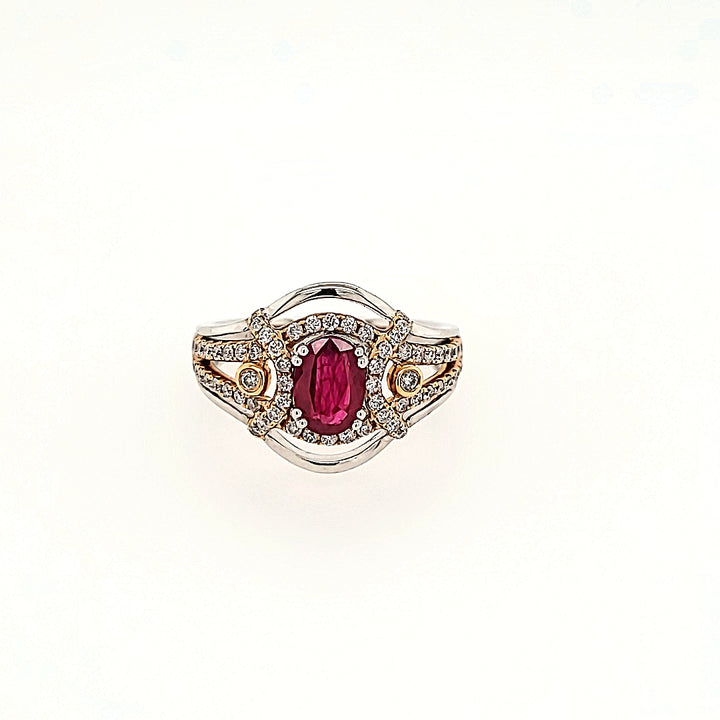 Vintage Inspired Ruby Ring with Diamond Accents in 18k Gold
