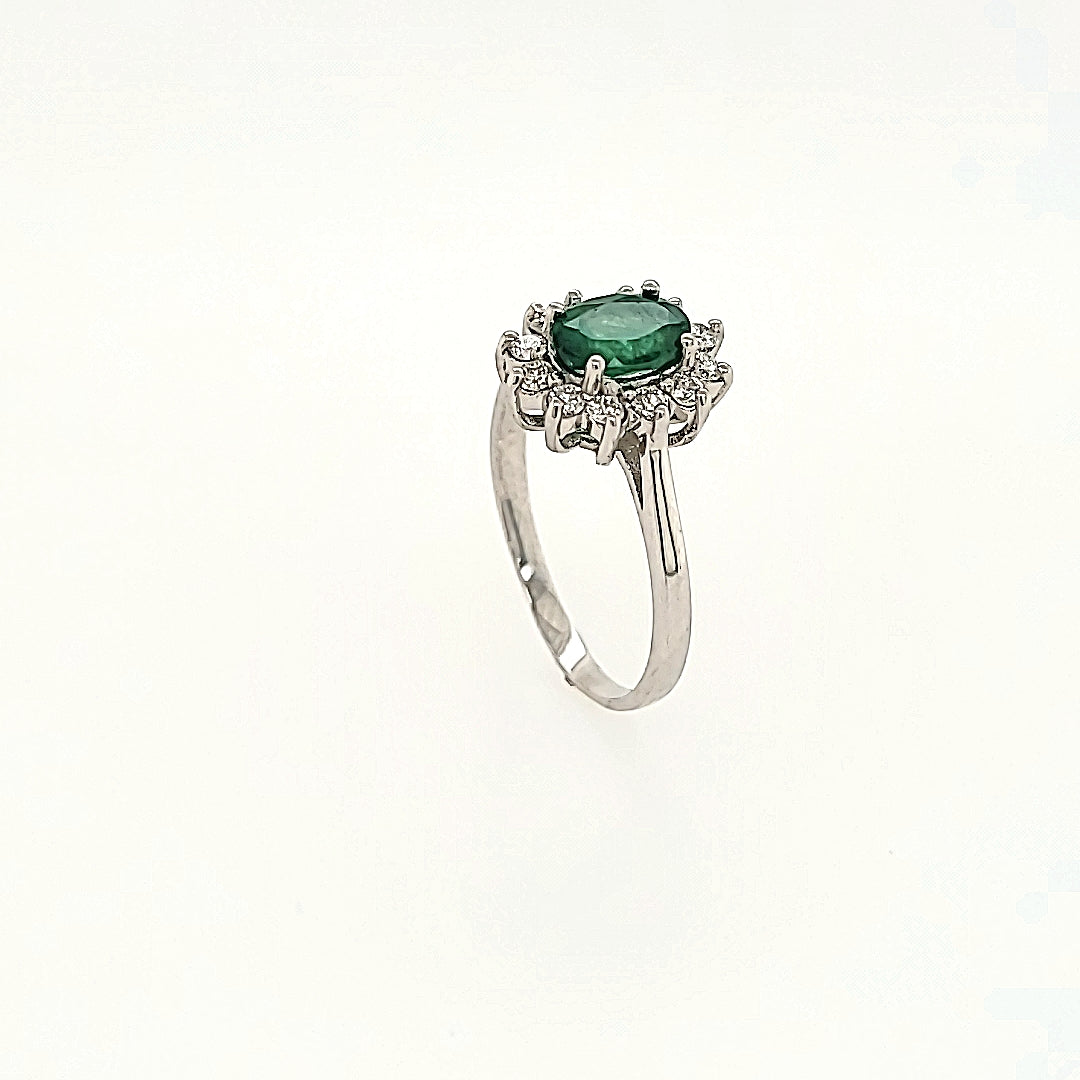 Emerald Halo Ring with Diamonds in 14k Gold