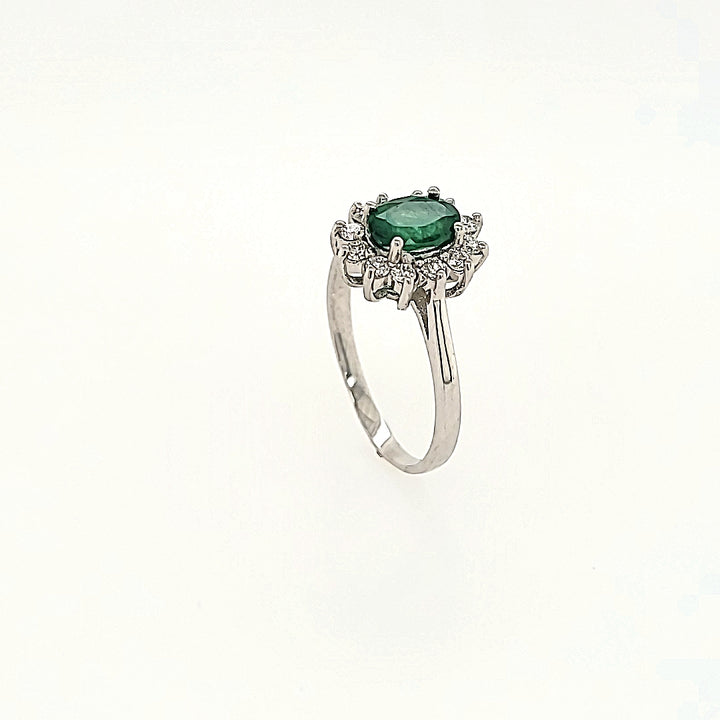 Emerald Halo Ring with Diamonds in 14k Gold