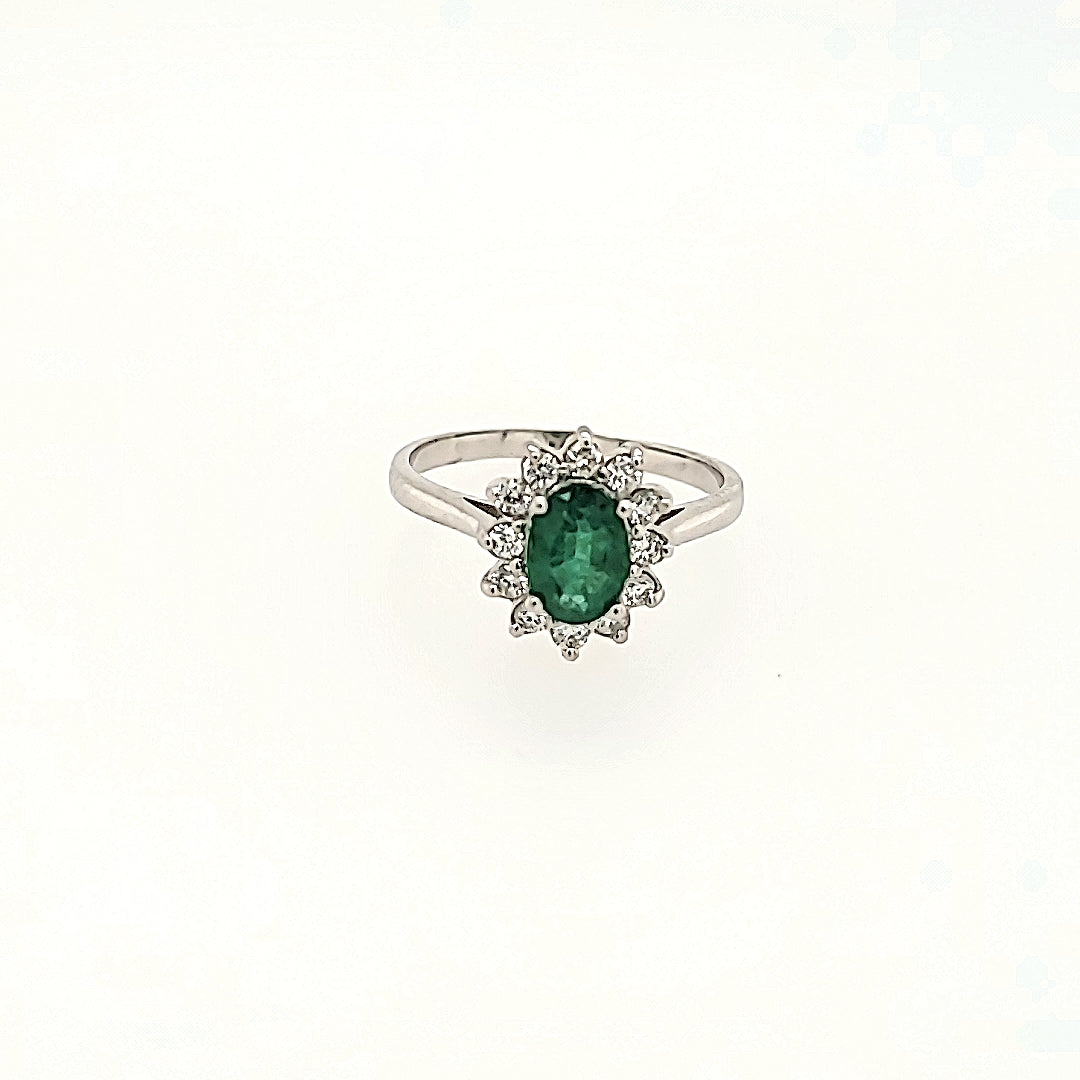 Emerald Halo Ring with Diamonds in 14k Gold