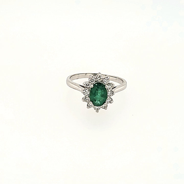 Emerald Halo Ring with Diamonds in 14k Gold