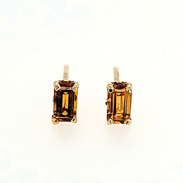 Baguette Cut Citrine Studs in 14k Gold