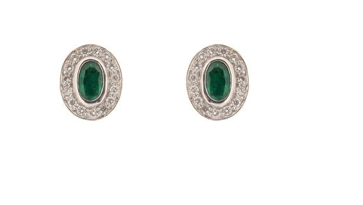 Emerald Stud Earrings with Diamond Accents in 18k Gold