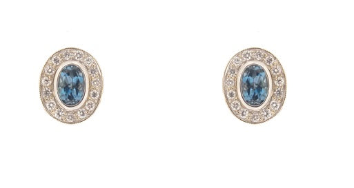 Aquamarine Stud Earrings with Diamond Accents in 18k Gold