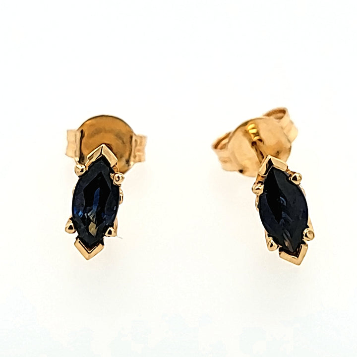 Marquise Cut Blue Sapphire Studs in 14k Gold