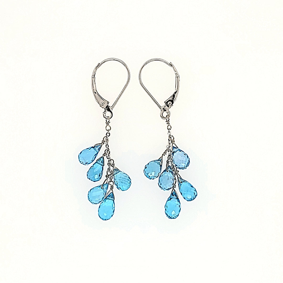 Blue Topaz Dangle Earrings in 14k Gold