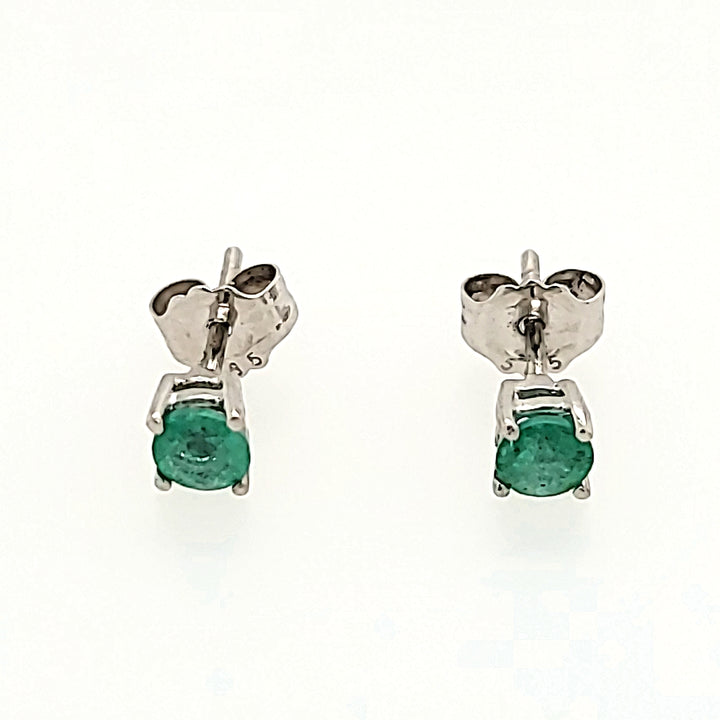 3.5mm Round Cut Emerald Studs in 14k Gold