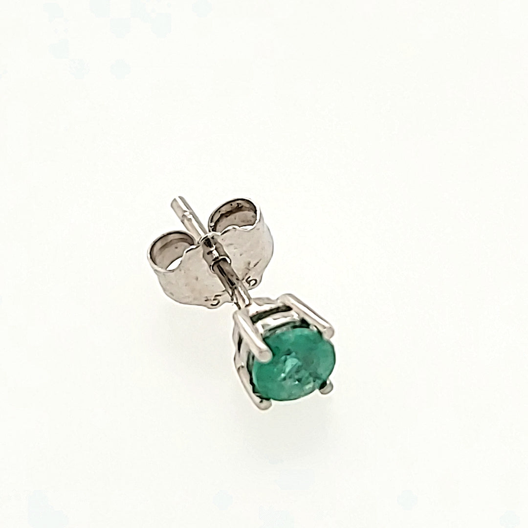 3.5mm Round Cut Emerald Studs in 14k Gold