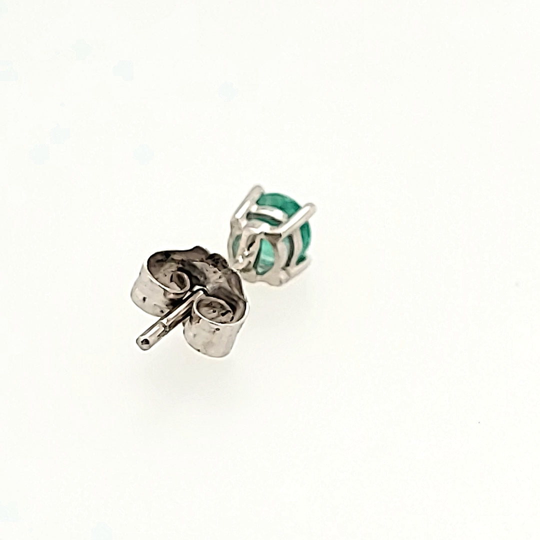 3.5mm Round Cut Emerald Studs in 14k Gold