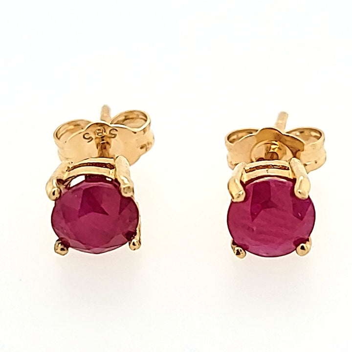 5.5mm Round Cut Ruby Studs in 14k Gold