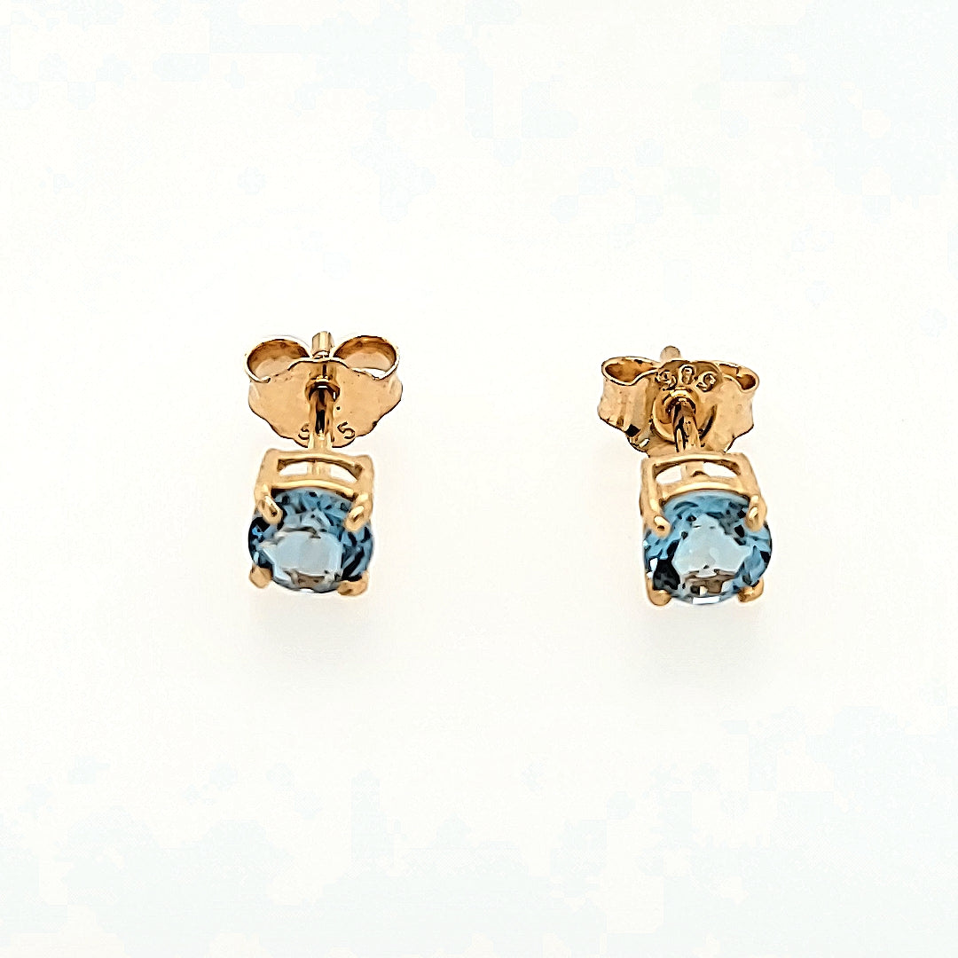 Round Blue Topaz Studs in 14k Gold