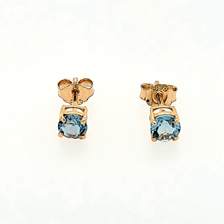 Round Blue Topaz Studs in 14k Gold