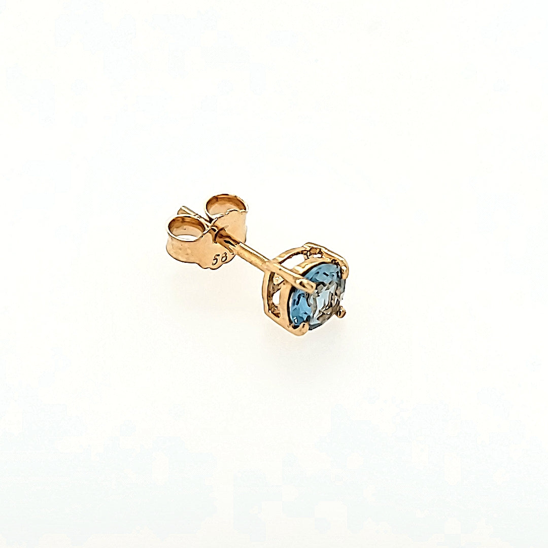Round Blue Topaz Studs in 14k Gold