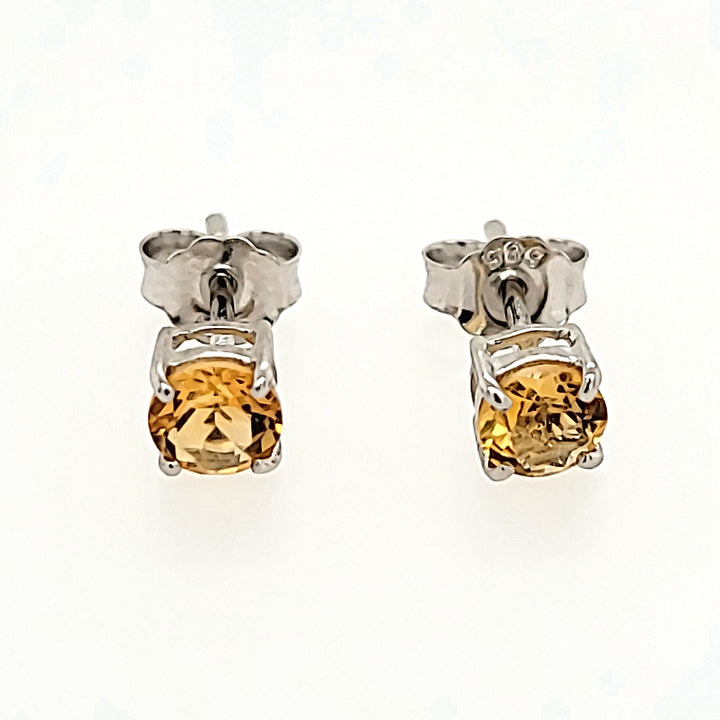 4mm Round Cut Citrine Studs in 14k Gold