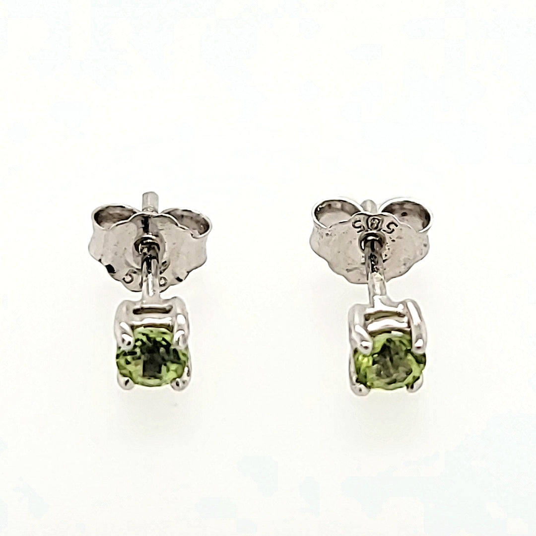 Round Cut Peridot Studs in 14k Gold