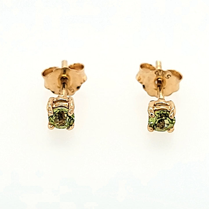Round Cut Peridot Studs in 14k Gold