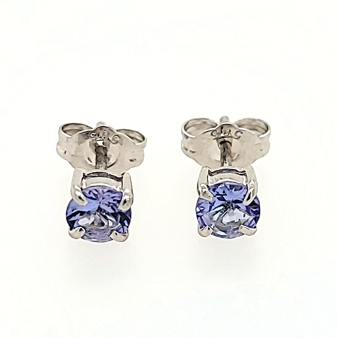 Round Cut Tanzanite Studs in 14k Gold