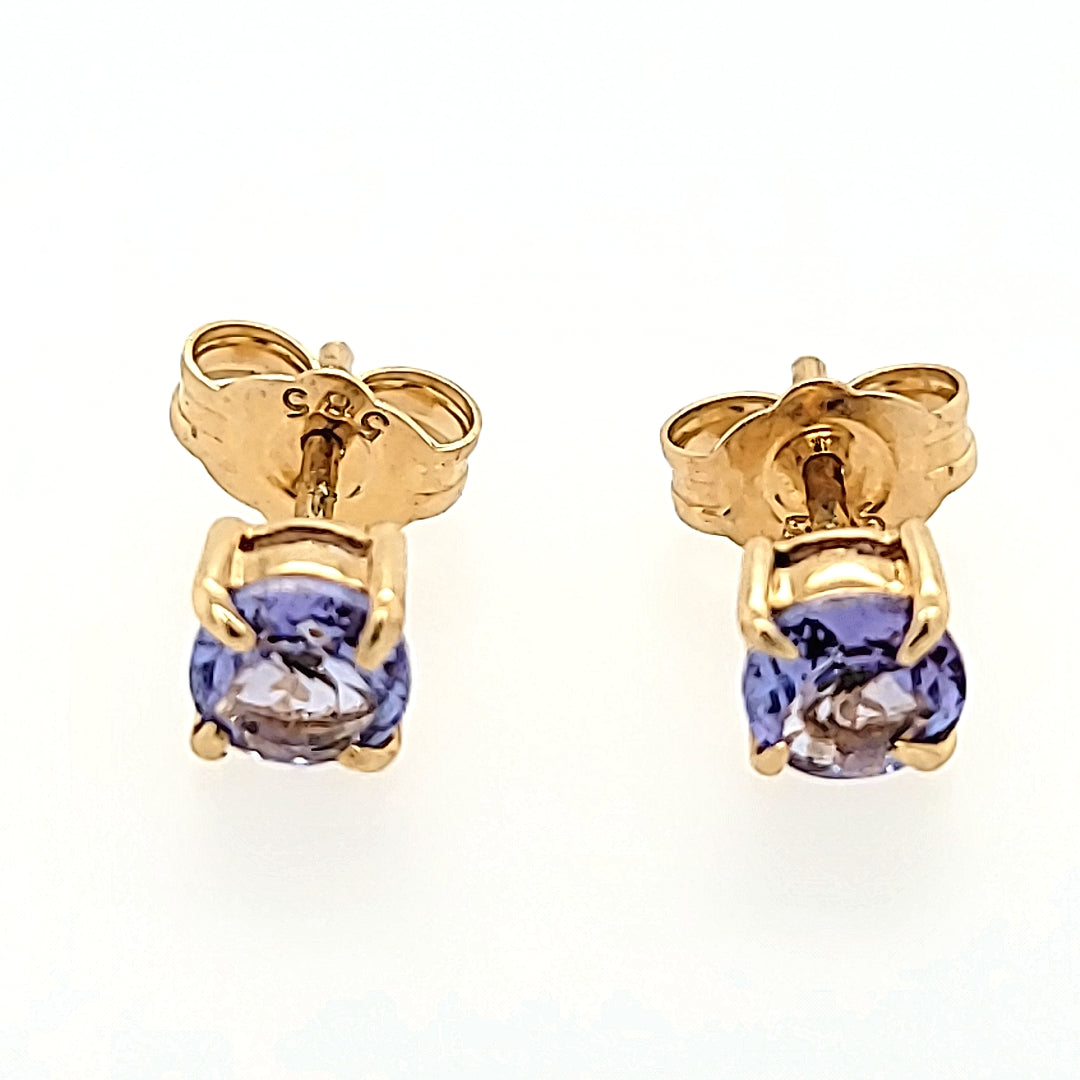 Round Cut Tanzanite Studs in 14k Gold