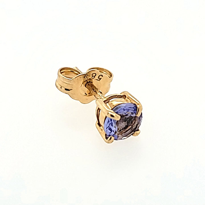Round Cut Tanzanite Studs in 14k Gold