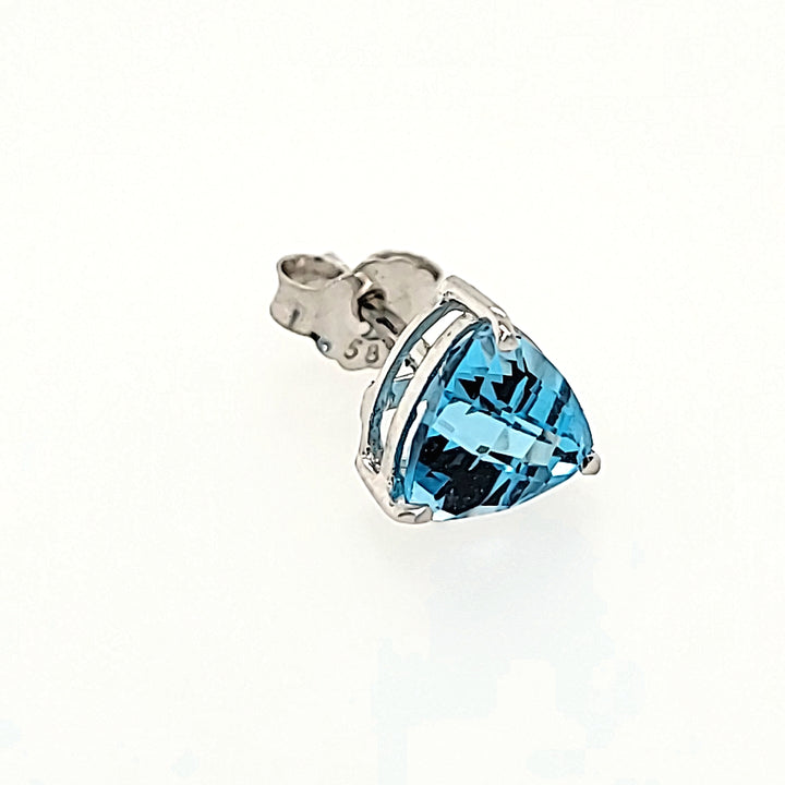 Triangle Cut Blue Topaz Studs in 14k Gold