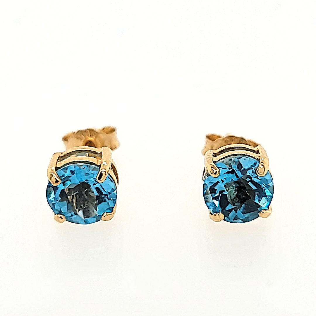 Round Blue Topaz Studs in 14k Gold