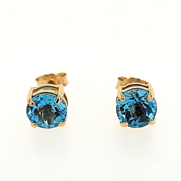 Round Blue Topaz Studs in 14k Gold